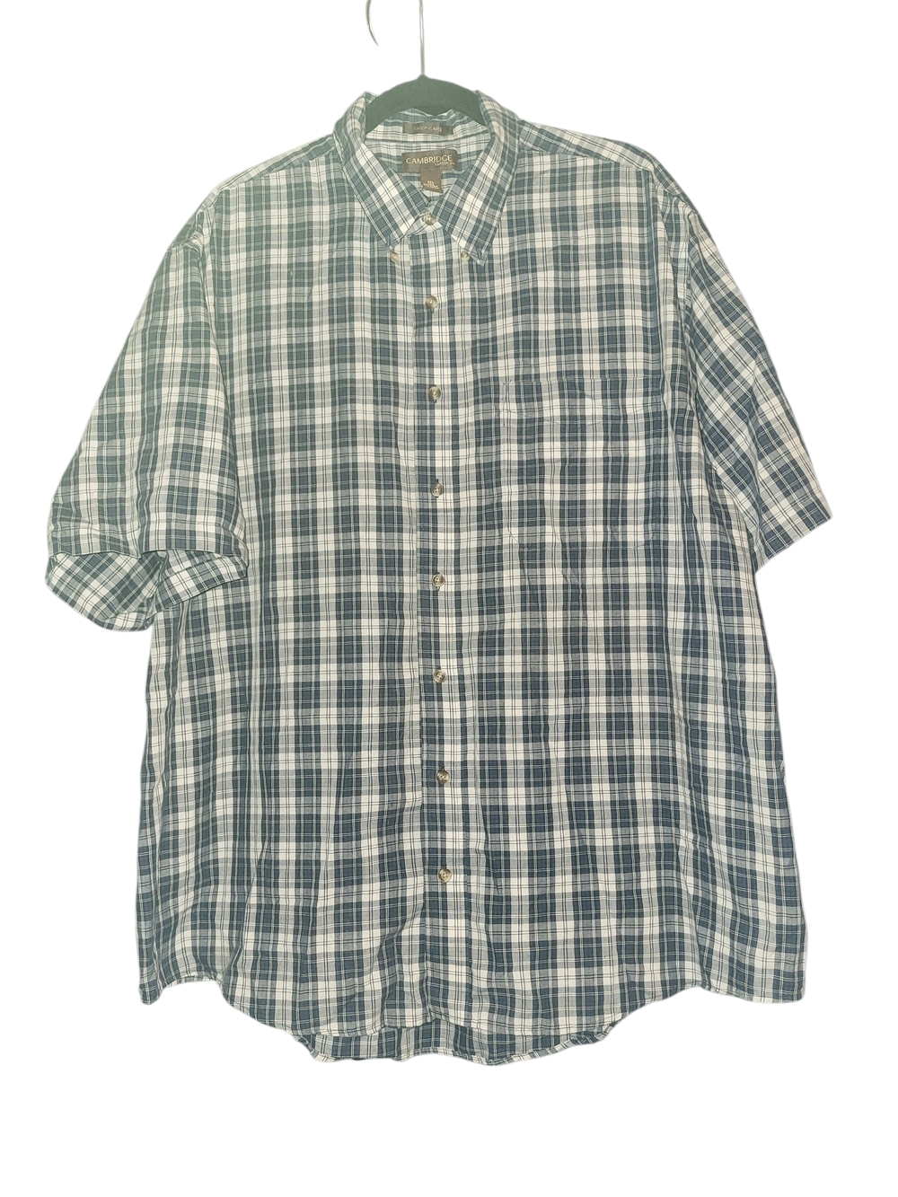 Cambridge Classics Short-Sleeve Plaid Button-Up Shirt - Blue/White sz XXL